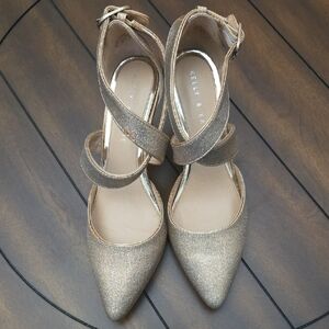 Kelly & Katie Shimmering Gold Cross-Strap Heels